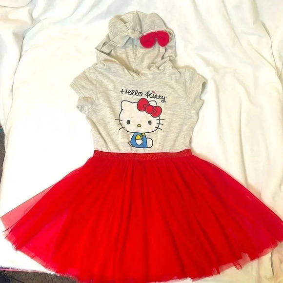 Hello Kitty Hooded Red Tutu Dress - Tulle Skirt - Oatmeal Heather- Size Small - Picture 4 of 8